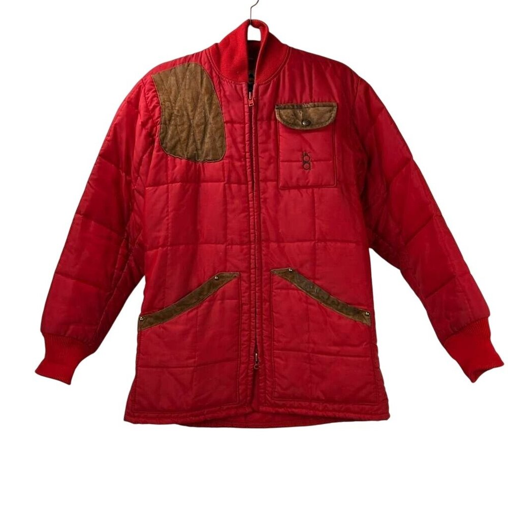 Vintage Bob Allen Men's Small Red and Brown Quilted Shooting Jacket Full Zip